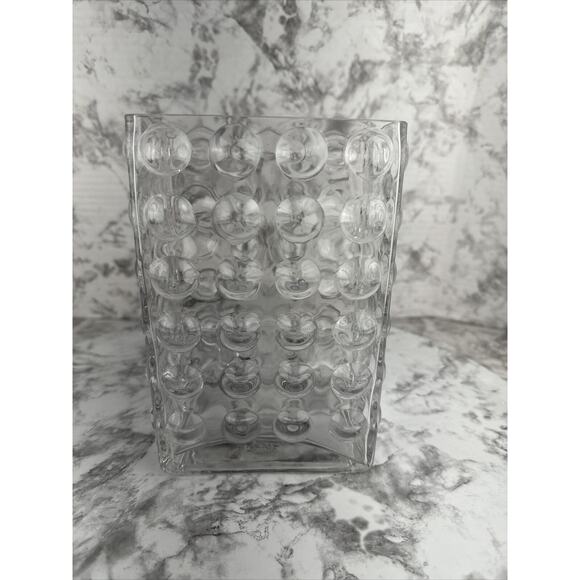 Vintage Blown Bubble Art Glass Vessel Mid Century Modern Vase Clear Rectangular - Picture 5 of 7